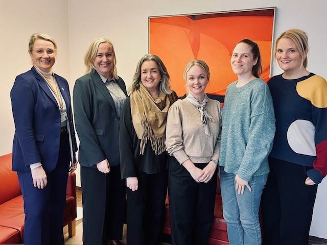 Starfsfólk skrifstofu jafnréttis- og mannréttindamála ásamt dómsmálaráðherra, frá vinstri:  Anna Gunnhildur Ólafsdóttir, Þorbjörg Sigríður Gunnlaugsdóttir, Steinunn Valdís Óskarsdóttir, Rán Ingvarsdóttir, Sunna Diðriksdóttir og Elísabet Gísladóttir. - mynd