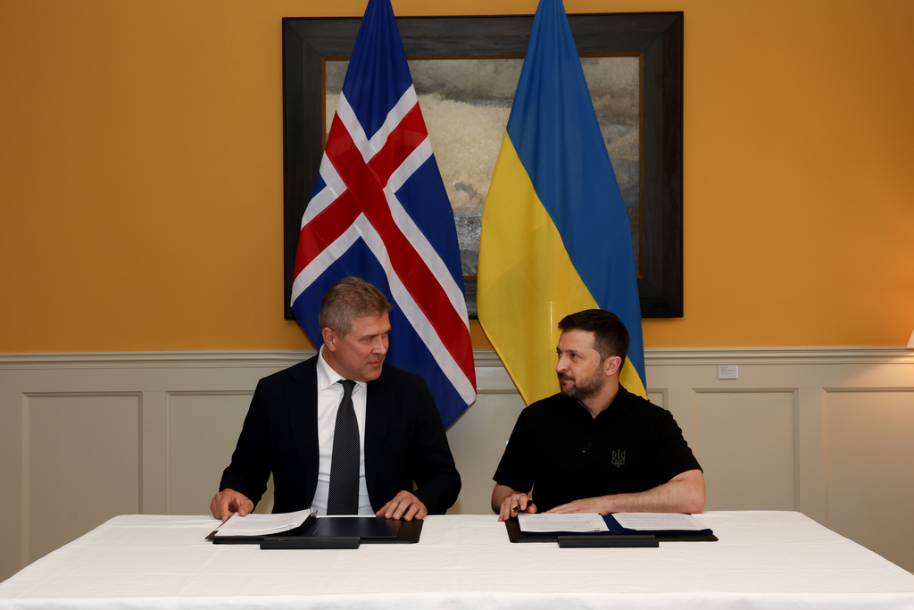 Bjarni Benediktsson forsætisráðherra og Volodymyr Zelensky, forseti Úkraínu. - mynd