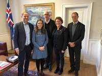 Atli Viðar Thorstensen, Katrín Jakobsdóttir, forsætisráðherra, Yves Daccord, framkvæmdastjóri ICRC, Kristín Hjálmtýsdóttir, framkvæmdastjóri RKÍ og Nicolas Roggo - mynd