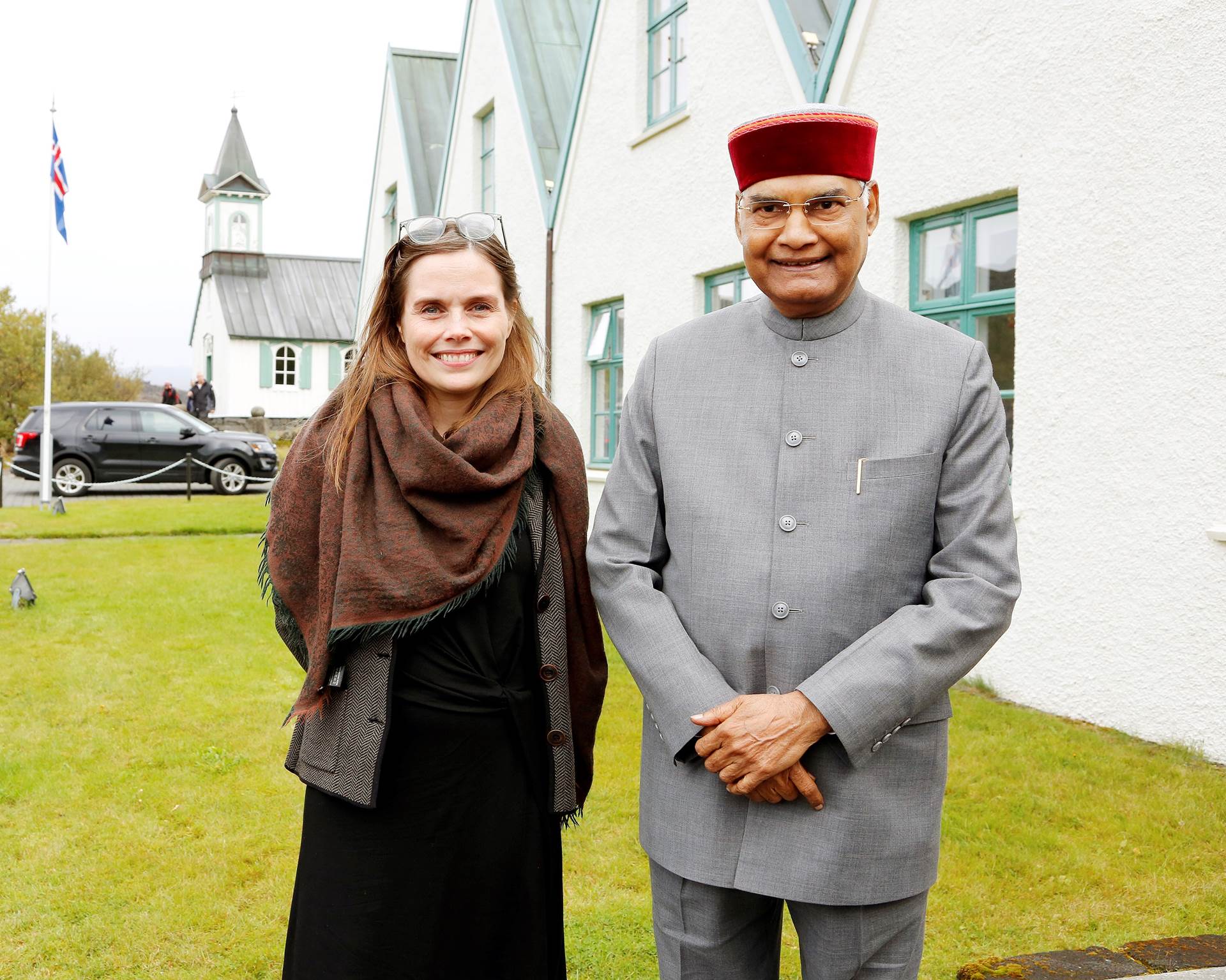 Katrín Jakobsdóttir, forsætisráðherra, og Shri Ram Nath Kovind, forseti Indlands, á Þingvöllum í dag - mynd