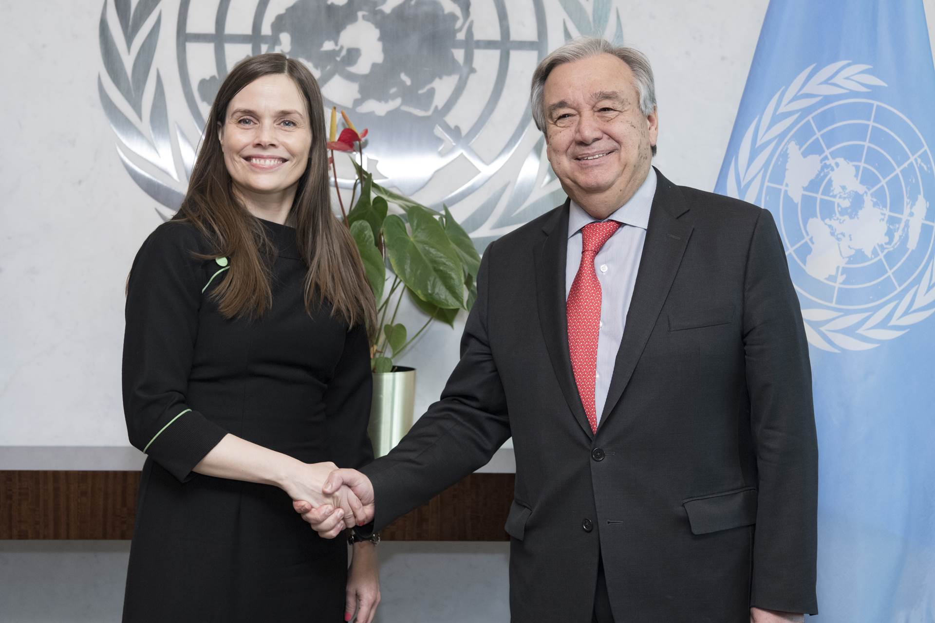 Katrín Jakobsdóttir, forsætisráðherra og António Guterres, aðalframkvæmdastjóri Sameinuðu þjóðanna - mynd