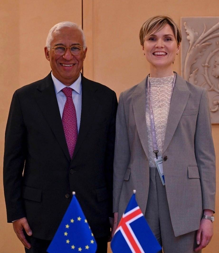 Kristrún Frostadóttir forsætisráðherra og António Costa, forseti leiðtogaráðs ESB. - mynd