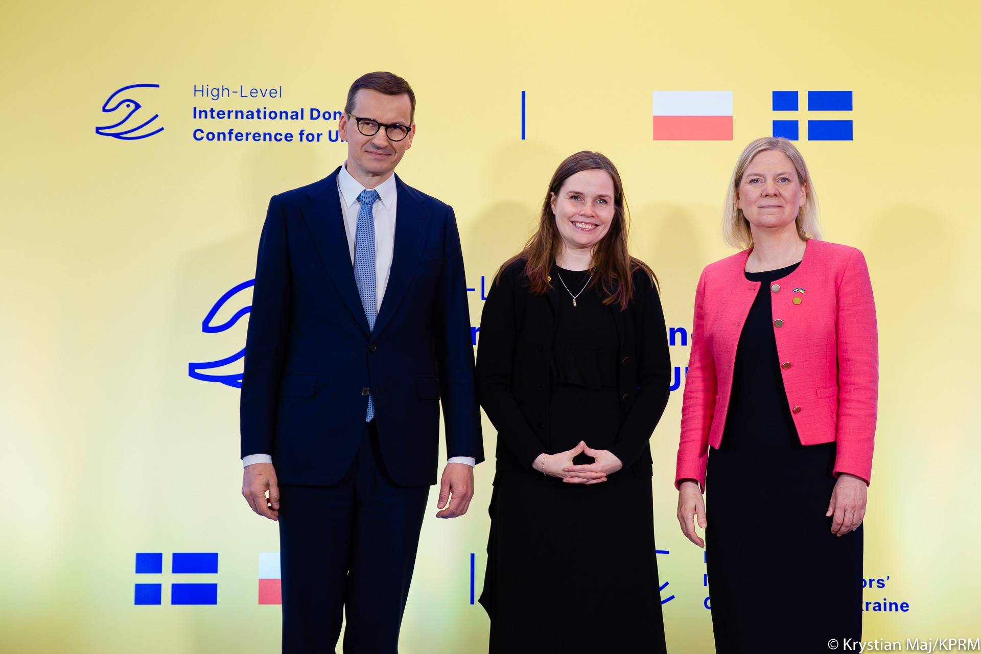 Katrín Jakobsdóttir forsætisráðherra ásamt Mateusz Morawiecki, forsætisráðherra Póllands, og Magdalenu Andersson, forsætisráðherra Svíþjóðar. - mynd