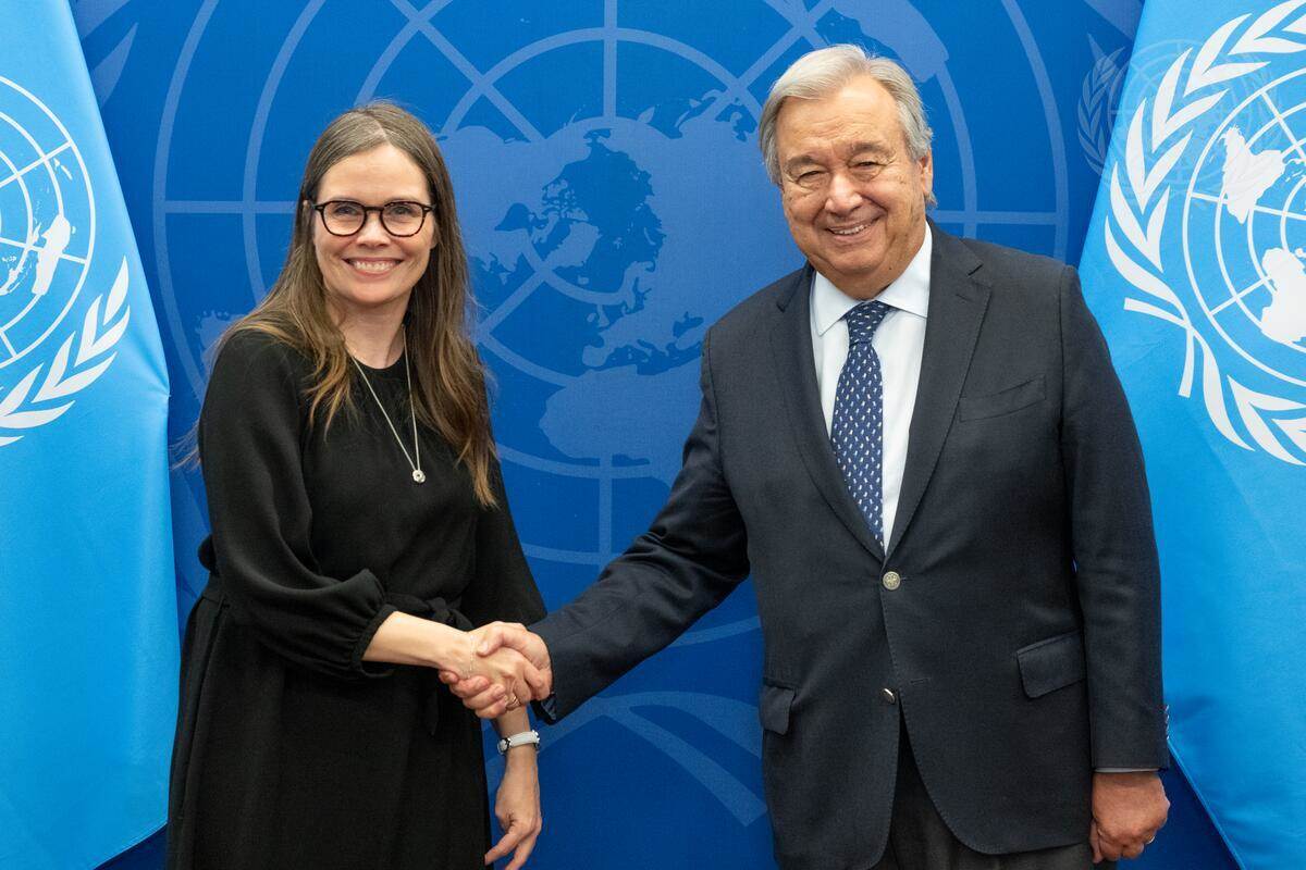 Katrín Jakobsdóttir forsætisráðherra og António Guterres, aðalframkvæmdastjóri Sameinuðu þjóðanna. - mynd