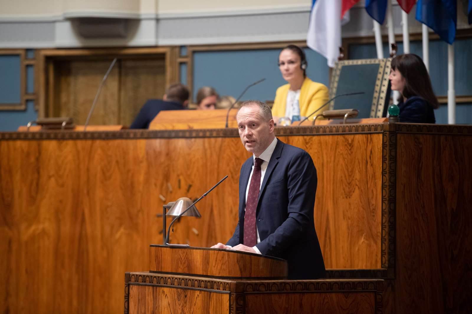 Guðmundur Ingi Guðbrandsson, félags og vinnumarkaðsráðherra og samstarfsráðherra Norðurlandanna, á þingi Norðurlandaráðs í Helsinki. - mynd