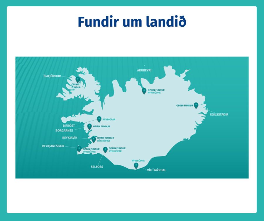 Íslandskort sýnir staðsetningu fundanna