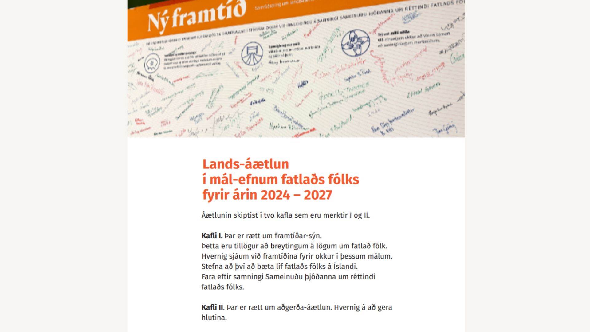 Skjáskot úr landsáætlun á auðlesnu máli