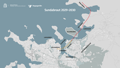 Lega Sundabrautar annars vegar með Sundabrú yfir Kleppsvík og hins vegar frá Gufunesi yfir á Kjalarnes - mynd