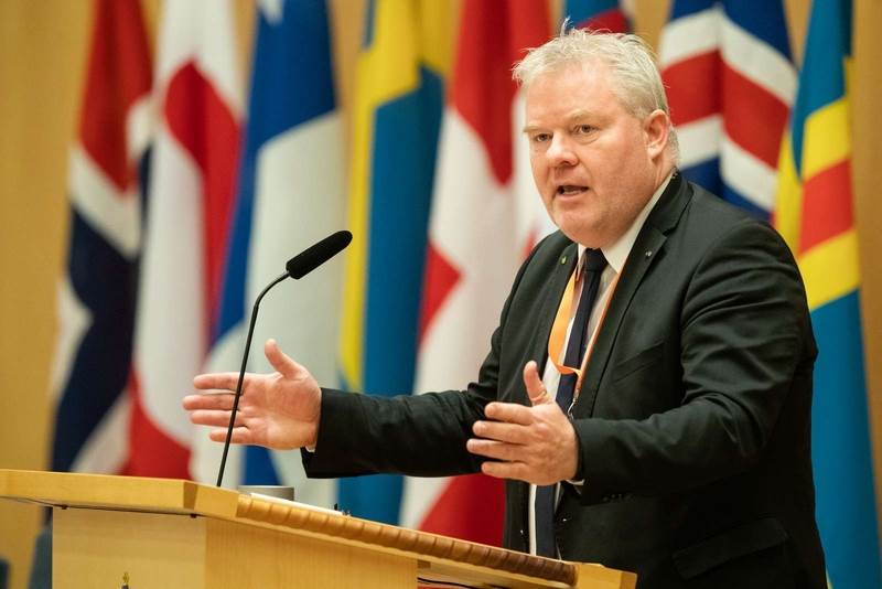 Sigurður Ingi Jóhannsson, samstarfsráðherra Norðurlanda, í ræðustól á þingi Norðurlandaráðs í Stokkhólmi í október 2019. - mynd