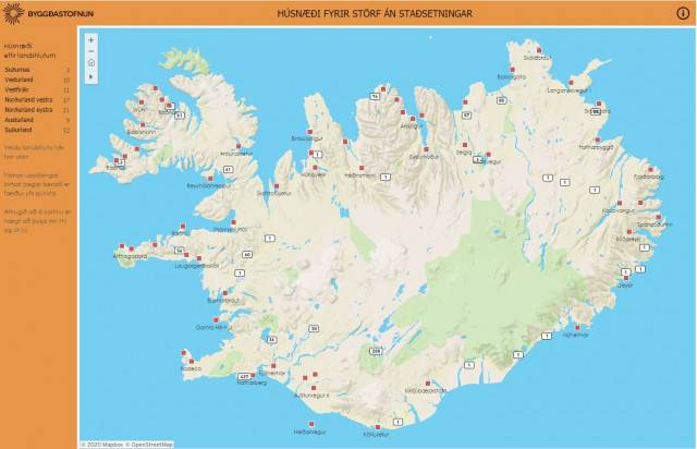 Kort Byggðastofnunar sýnir staði sem bjóða upp á húsnæði fyrir störf án staðsetningar. - mynd