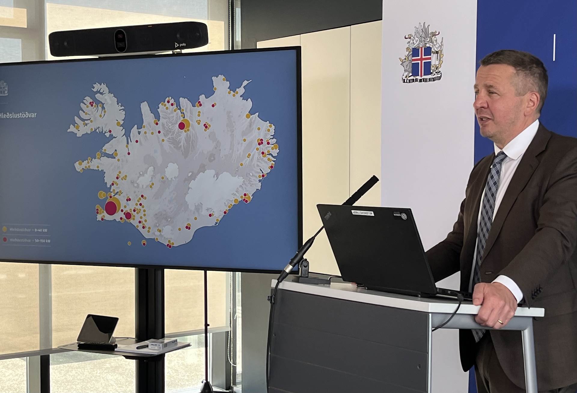 Guðlaugur Þór Þórðarson, umhverfis-, orku- og loftslagsráðherra við kynningu á úthlutunum Orkusjóðs. - mynd