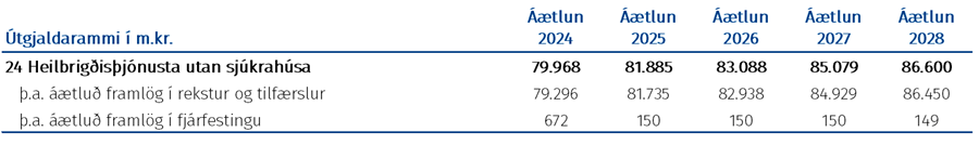 Tafla: Fjárheimildir málasviðsins