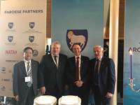 Frá Arctic Circle Forum í Þórshöfn, f.v. Gao Feng, frá Kína, Sigurður Ingi Jóhannsson,  Alasdair Allan frá Skotlandi og Poul Michelsen frá Færeyjum. - mynd