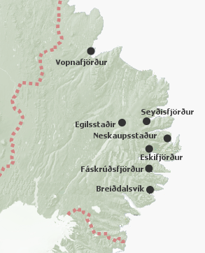Kort yfir hjúkrunarheimili - Austurland