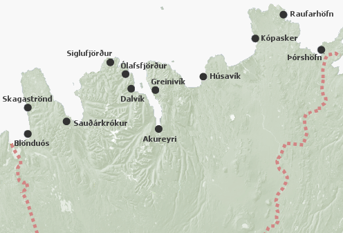 Kort yfir hjúkrunarheimili - Norðurland
