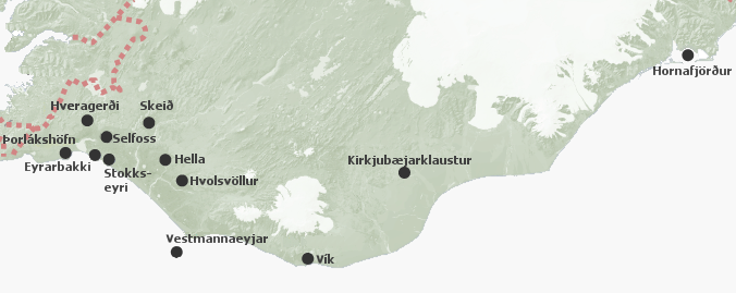 Kort yfir hjúkrunarheimili - Suðurland