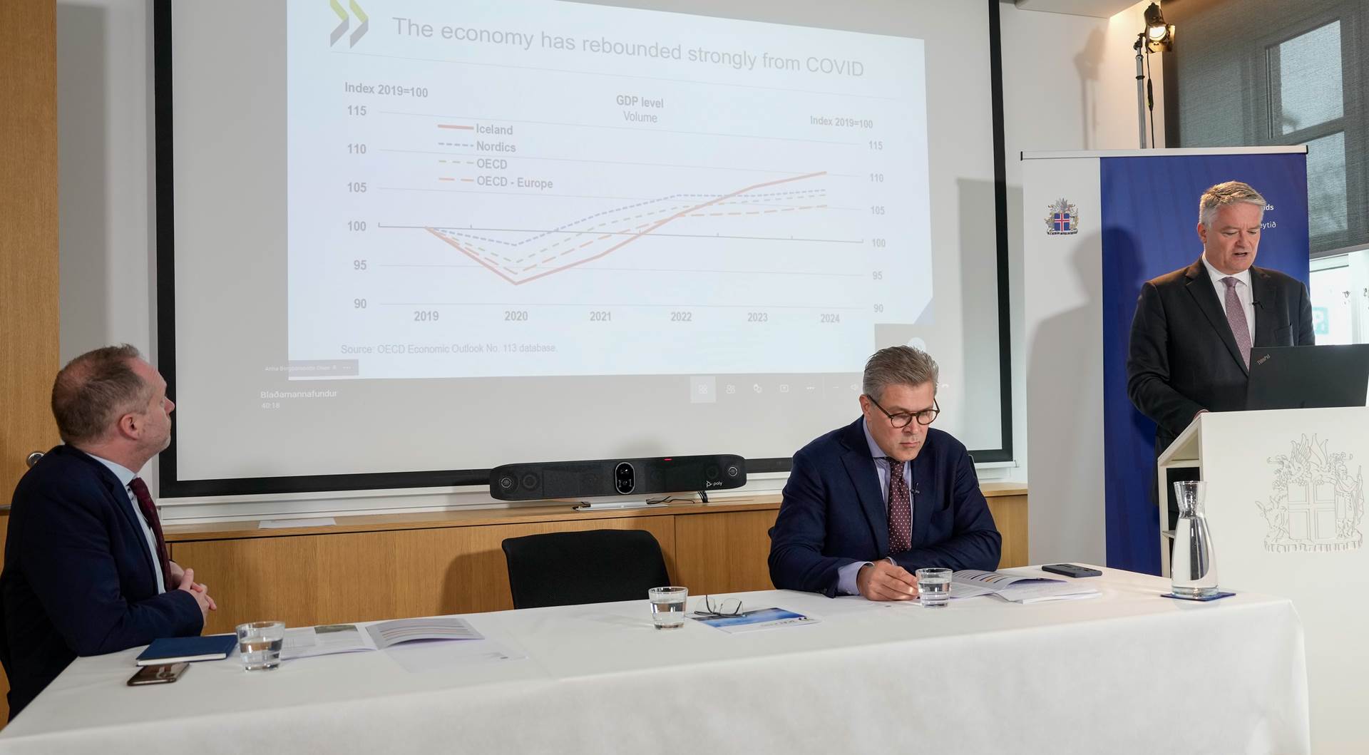 Mathias Cormann kynnti niðurstöður skýrslu OECD um Ísland á blaðamannafundi. - mynd