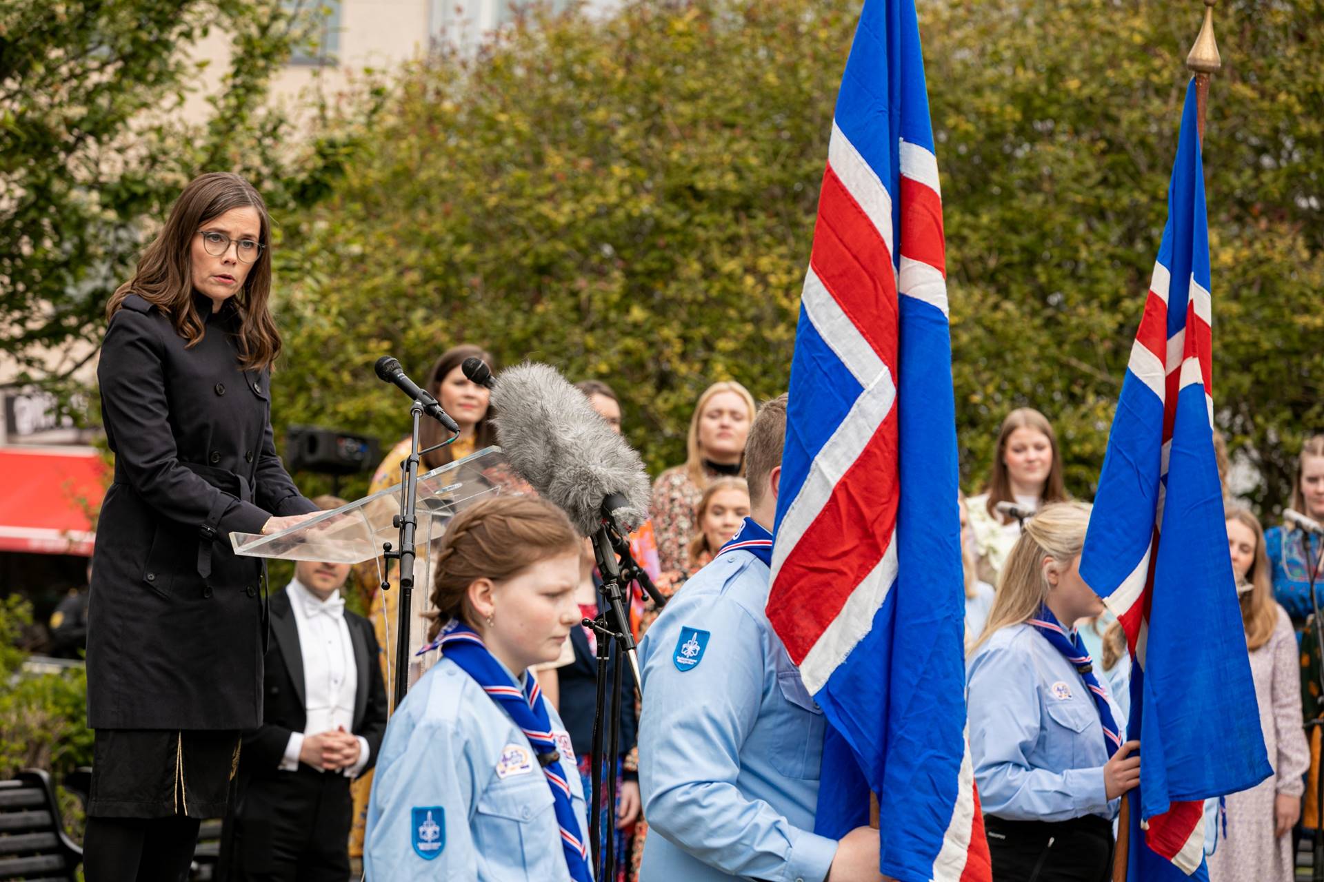 Katrín Jakobsdóttir forsætisráðherra flytur ávarp á Austurvelli 17. júní 2021 - mynd