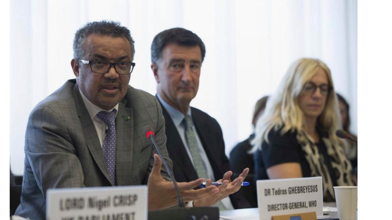 Dr. Tedros Adhanom Ghebreyesus aðalframkvædmastjóri WHO lengst til vinstri - mynd