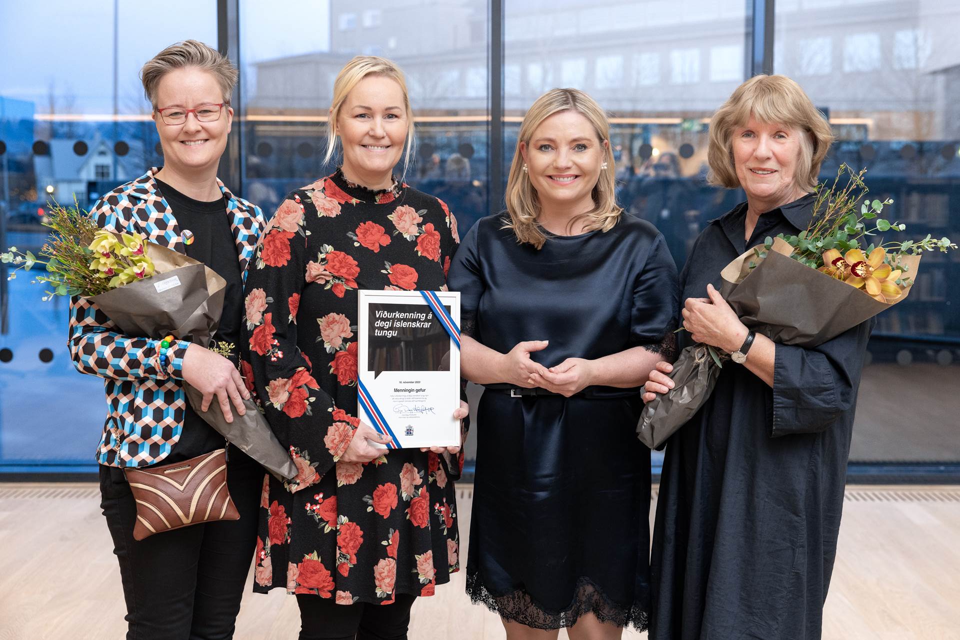 Anna Valdís Kro, Elsa G. Björnsdóttir, Lilja Dögg Alfreðsdóttir menningar- og viðskiptaráðherra og Áslaug Agnarsdóttir. - mynd