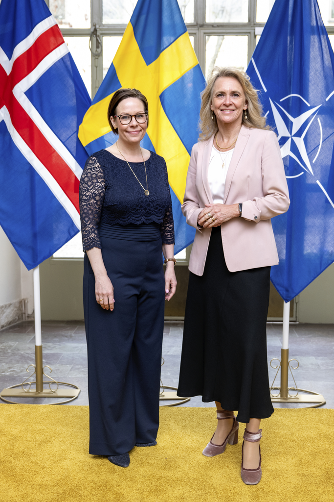 Þorgerður Katrín Gunnarsdóttir utanríkisráðherra ásamt Mariu Malmer Stenergard, utanríkisráðherra Svíþjóðar. - mynd