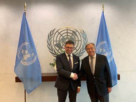 Jörundur Valtýsson sendiherra og Antonio Guterres, aðalframkvæmdastjóri S.þ.