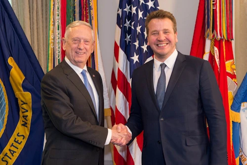 James Mattis, varnarmálaráðherra Bandaríkjanna, og Guðlaugur Þór Þórðarson utanríkisráðherra í Pentagon í dag.