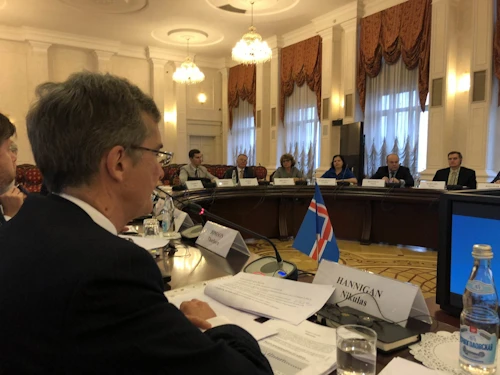 Nikulás Hannigan, skrifstofustjóri viðskiptaskrifstofu utanríkisráðuneytisins fór fyrir íslensku sendinefndinni