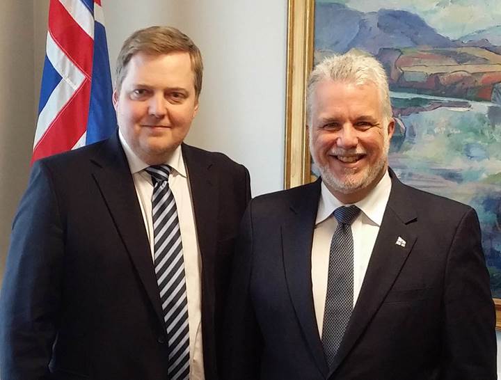 Sigmundur Davíð Gunnlaugsson forsætisráðherra og Philippe Couillard forsætisráðherra Quebecfylkis í Kanada