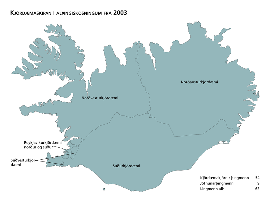 Kort sem sýnir kjördæmaskipan í alþingiskosningum frá 2003