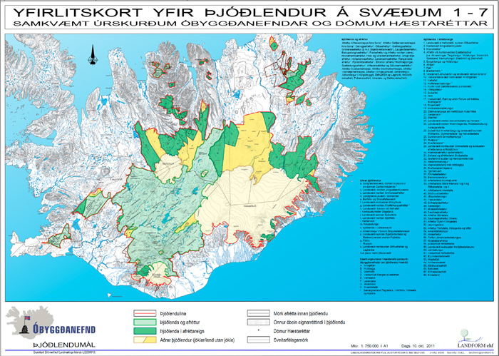 Yfirlitskort yfir þjóðlendur á svæðum 1-7