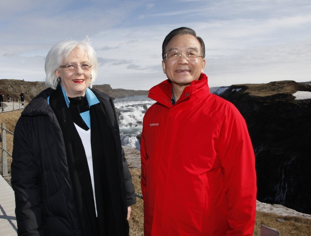 Forsætisráðherrar Íslands og Kína við Gullfoss