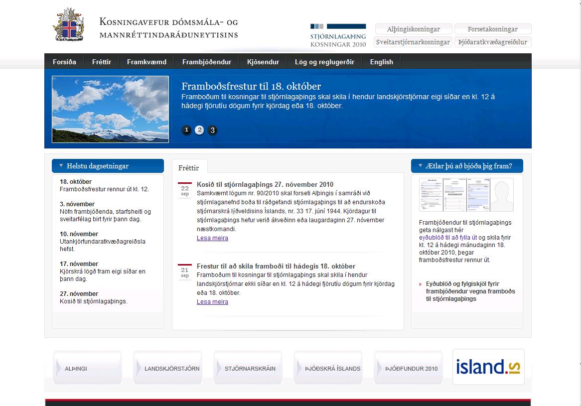 Kosningavefur dómsmála- og mannréttindaráðuneytisins, www.kosning.is.