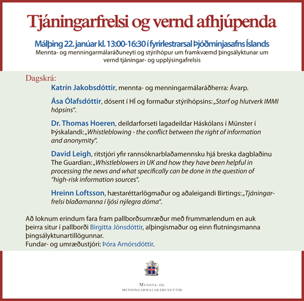 Málþing um tjáningarfrelsi og vernd afhjúpenda Málþing um tjáningarfrelsi og vernd afhjúpenda
