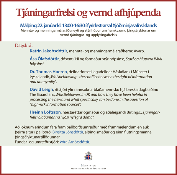 Málþing um tjáningarfrelsi og vernd afhjúpenda