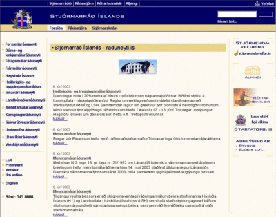 Stjórnarráð Íslands - forsíða í júní 2003
