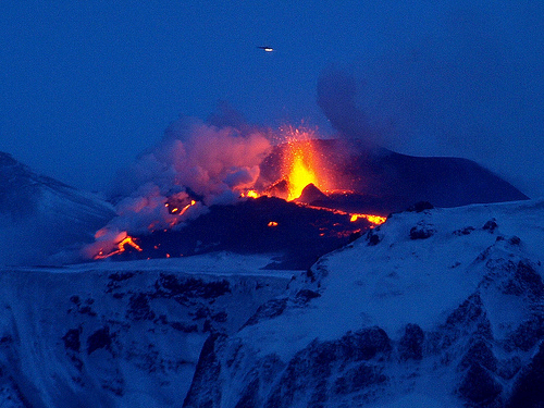 Eldgosið á Fimmvörðuhálsi í fyrra.