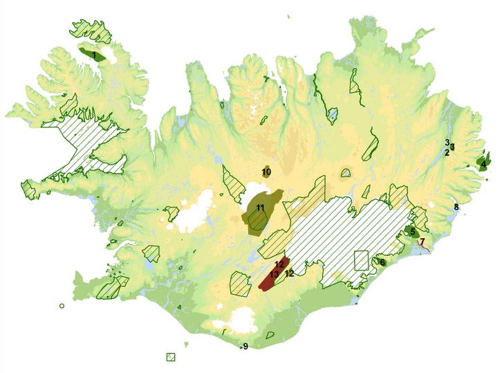 Friðlýst svæði og fyrirhugaðar friðlýsingar samkvæmt náttúruverndaráætlun