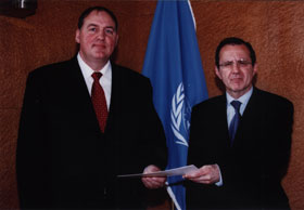 Kristinn F. Árnason, sendiherra, og Sergei Ordzhonikidze, aðalframkvæmdastjóri Evrópuskrifstofu Sameinuðu þjóðanna í Genf.